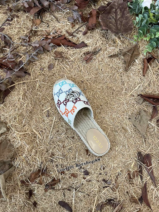 gucci古馳2022早春彩虹一字拖鞋漁夫鞋草編鞋 《Aria-時尚詠歎調》系列 dx3412